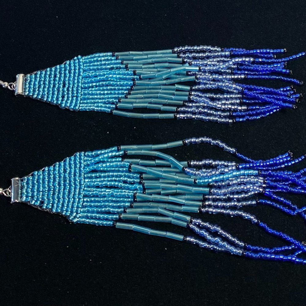 Long Blue Ombre Beaded Earrings
